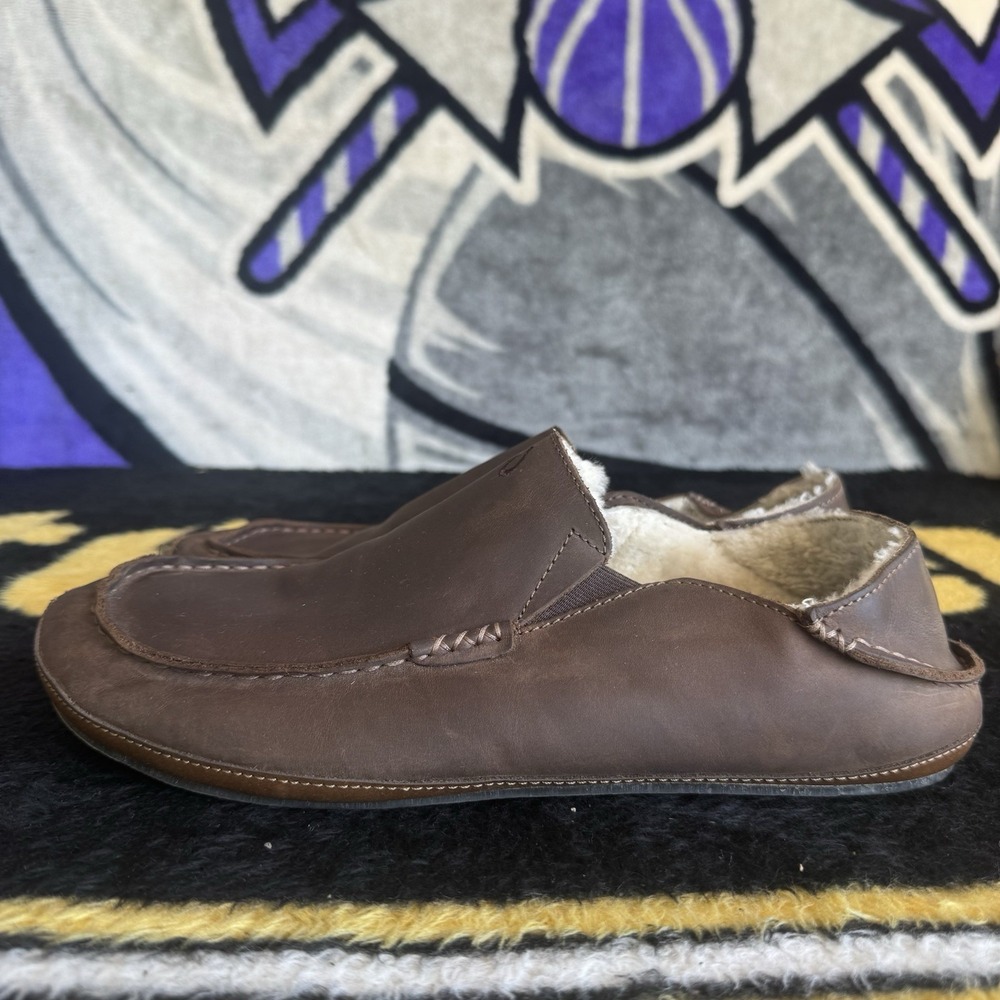 Size 12 - OluKai Moloa Slipper Mens Leather Shearling Loafers Shoes